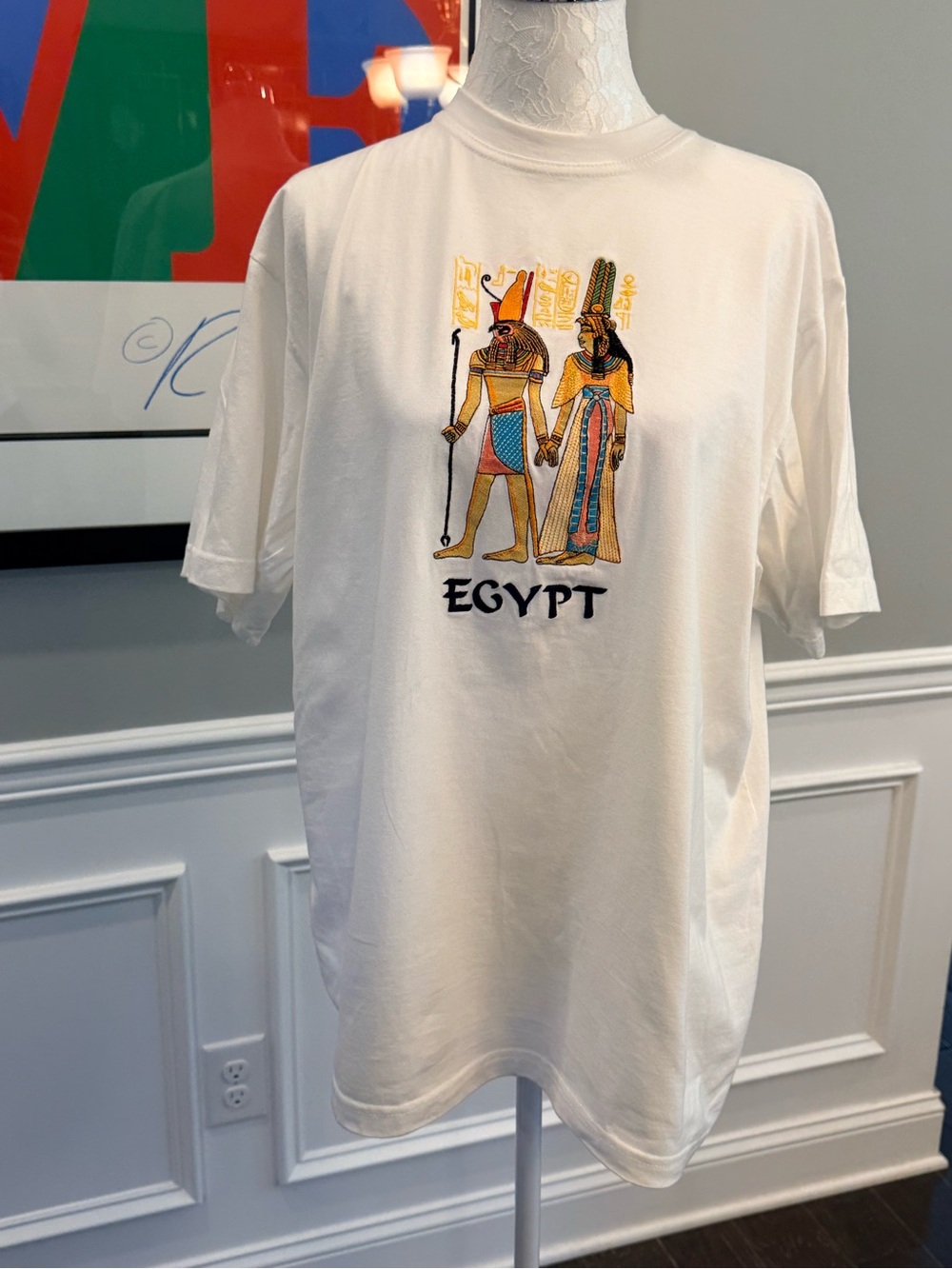 Vintage 1992 AMMI Museum Egypt Embroidered XXL Tee Pure Egyptian Cotton White